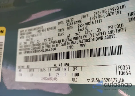 2022 Ford Bronco from USA, damaged, VIN 1FMDE5BH5NLB64400